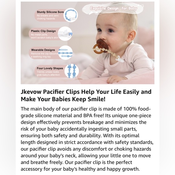 Silicone Pacifier Clip Holder with One Piece Design, Pack of 2 (Pink+Apricot) - Picture 8 of 13